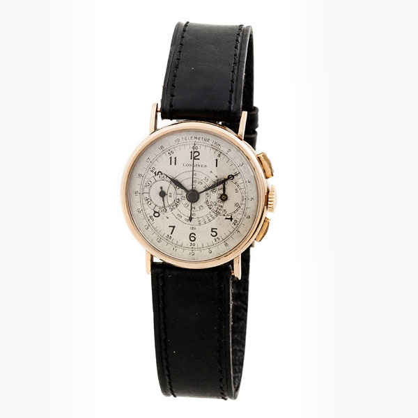 Reloj cron&oacute;grafo vintage, suizo, LONGINES, en caja original de oro amarillo 18 K, 32 mm, n&ordm; 56188 