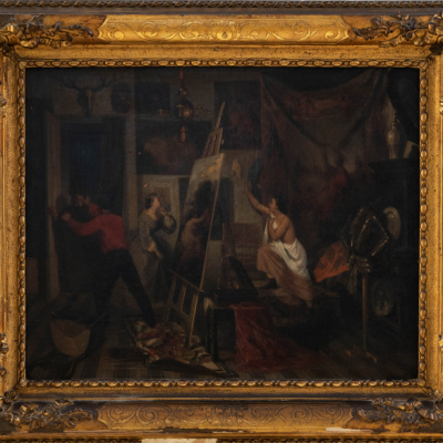 &quot;Estudio del pintor&quot; ESCUELA FRANCESA O BELGA DEL SIGLO XIX