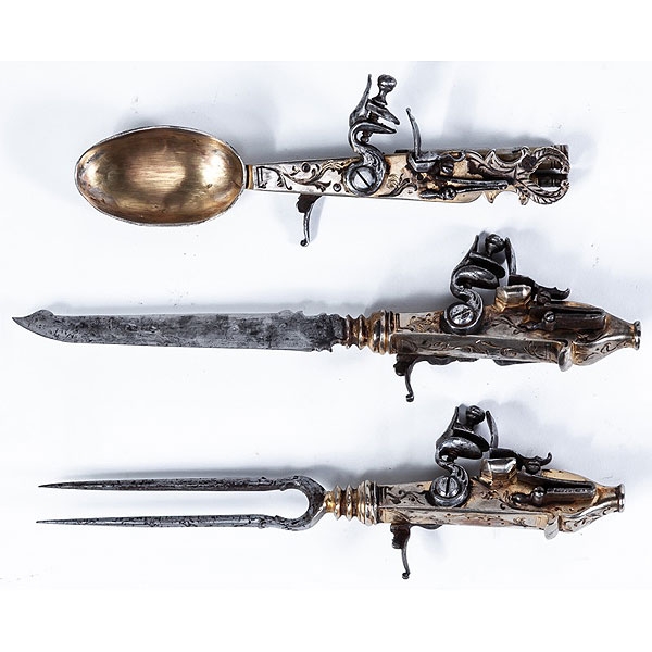 Juego de cubiertos-pistola de plata