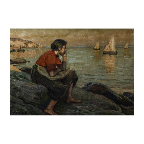 Dionís Baixeras Verdaguer (Barcelona, 1862-1943)  Contemplando el mar.  Óleo sobre tela. 