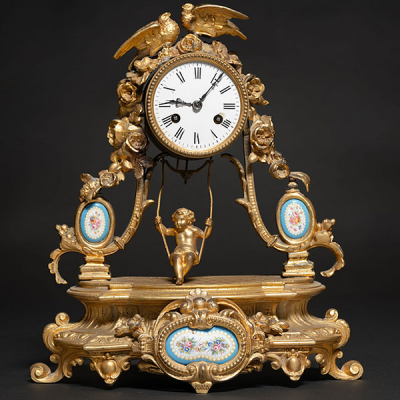 Reloj de sobremesa francés en bronce dorado estilo Luis XVI del siglo XIX