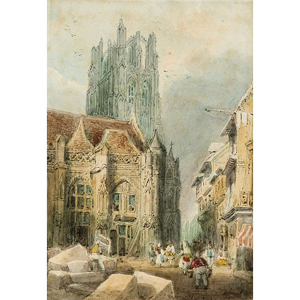 Thomas Shotter Boys.    "Catedral de Ruan". Acuarela sobre papel.