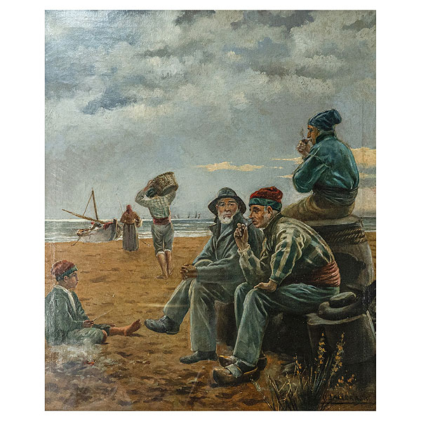 Dionís Baixeras Verdaguer (Barcelona, 1862-1943) Pescadores. Óleo sobre tela.