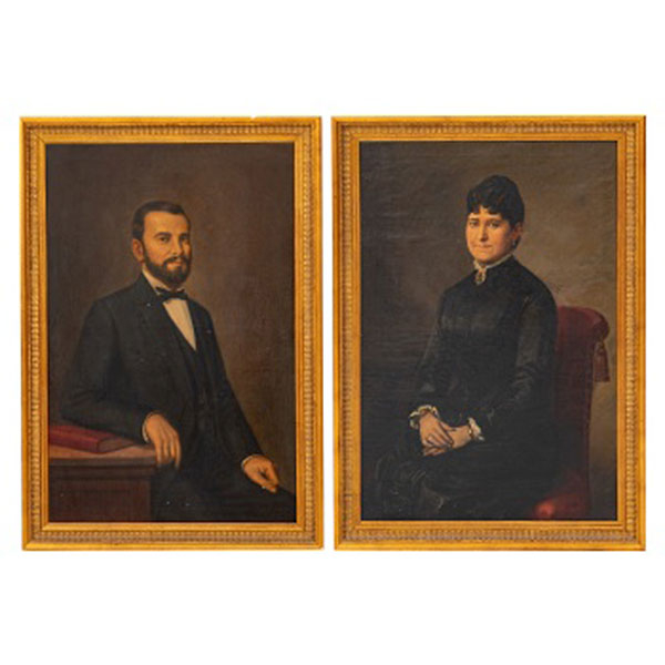 JOSÉ MARTÍNEZ GONZÁLVEZ  (1837 Elche - 1897 Zaragoza) "Retrato de dama y caballero (pareja)"