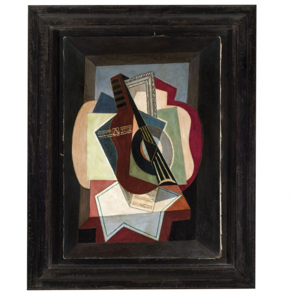 Manuel Ángeles Ortiz.   "Bodegón con guitarra (1926)". Óleo sobre lienzo.   Firmado y fechado (1926) en el ángulo inferior derecho.
