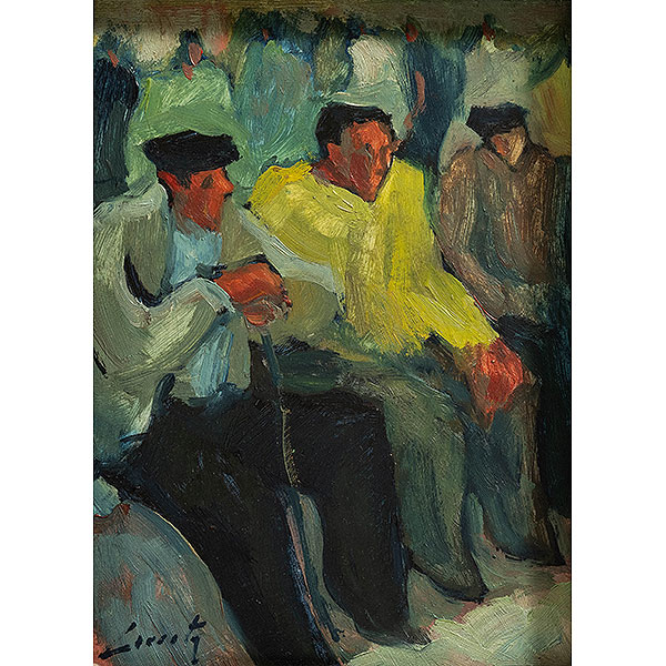 "Pescadores en el muelle"   IGNACIO CRUCETA (Bilbao, 1945 -1993) 