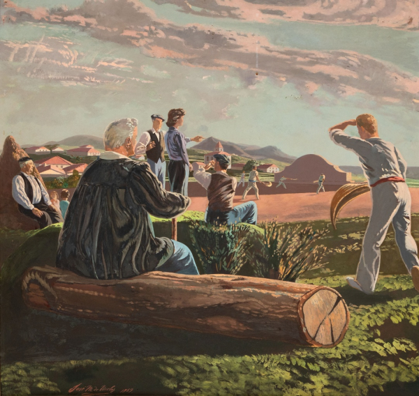 JOSÉ MARÍA UCELAY  (Bermeo, Vizcaya 1903 - Bilbao1979) "Personajes en el partido de cesta-punta"