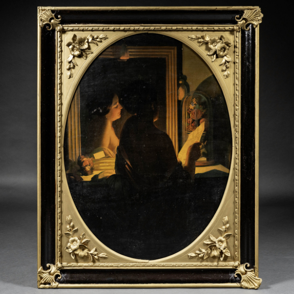 "La Carta".  ESCUELA FRANCESA DE SIGLO XIX.   Técnica: Óleo/Lienzo