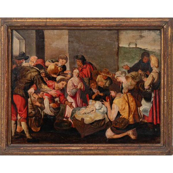 ESCUELA FLAMENCA  (S. XVI) "La Adoración de los Pastores"  Óleo / Tabla