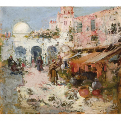 Jos&eacute; Navarro LLorens. "Zoco". &Oacute;leo sobre tabla. Firmado en el &aacute;ngulo inferior derecho.
