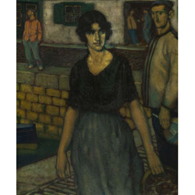 "Sardinera en el puerto"  ALBERTO ARRUE(Bilbao, 1878 -Llodio, 1944). &Oacute;leo/cart&oacute;n. 