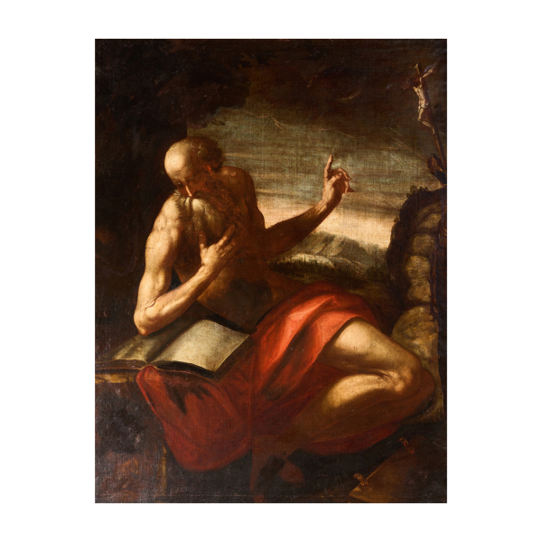 Escuela italiana, s.XVII. Seguidor de Antonio di Jacopo Negretti, «Palma il Giovane», (Venecia, Italia, 1544-1628).  San Jerónimo penitente.  Óleo sobre tela. 