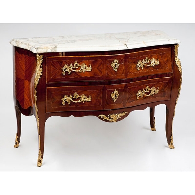 C&oacute;moda francesa de marqueter&iacute;a de palorosa y caoba S. XVIII