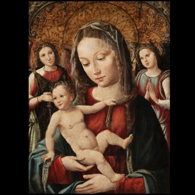 ESCUELA HISPANO-FLAMENCA, SIGLO XVI Virgen con niño y dos ángeles