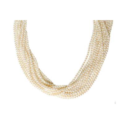 Collar con múltiples tiras de perlas cultivadas de 3 mm y cierre isabelino, tercer cuarto del s.XIX, en oro, plata y diamantes talla rosa holandesa.