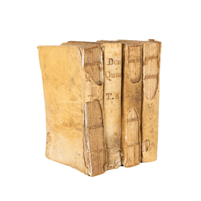 Vida y hechos del ingenioso hidalgo Don Quijote de la Mancha. Miguel de Cervantes. Cuatro tomos. Barcelona, 1750.