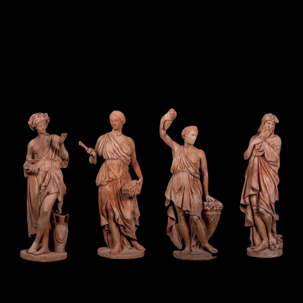 Lote de 4 esculturas en terracota de Impruneta representando "Las 4 estaciones", Italia siglo XX.