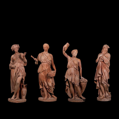 Lote de 4 esculturas en terracota de Impruneta representando &quot;Las 4 estaciones&quot;, Italia siglo XX.
