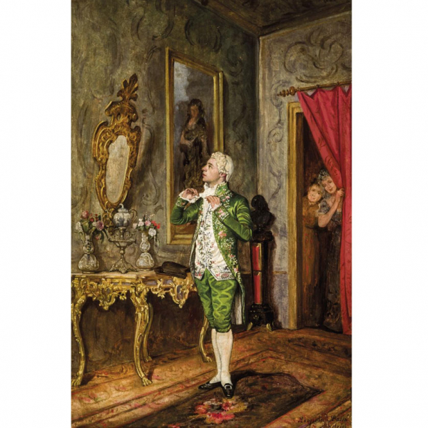 ESCUELA ESPAÑOLA S. XIX   "El coqueta". Óleo sobre tabla.