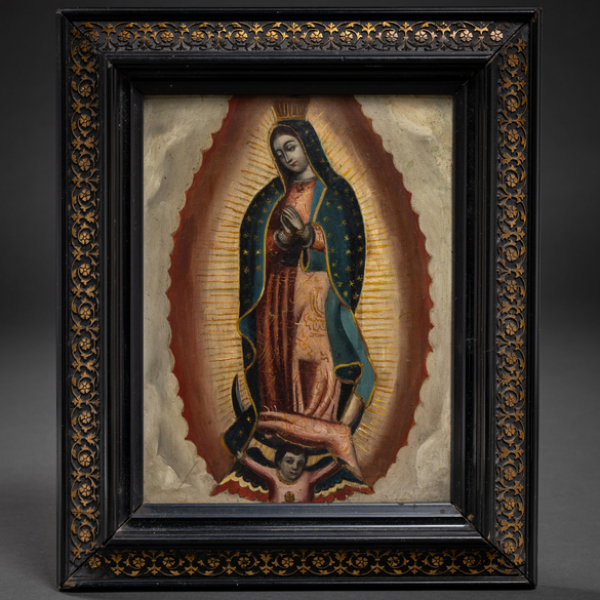 "Virgen de Guadalupe".  ESCUELA COLONIAL DEL SIGLO XVIII.   Técnica: Óleo/Cobre