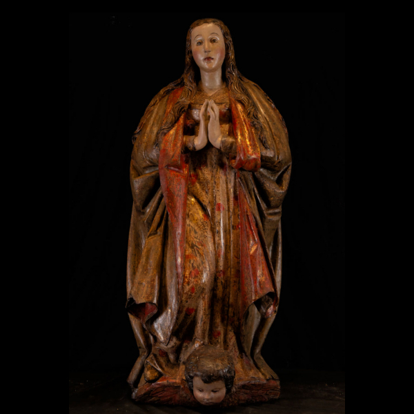 Gran Escultura de Inmaculada Concepción sobre una cabeza de amorcillo, siglos XVI - XVII.