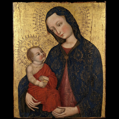 JACOBELLO DEL FIORE (Venecia, ca. 1370 &ndash; Venecia, 1439) "Madonna con el Ni&ntilde;o".  Temple, oro, punzonado y esgrafiado sobre tabla.