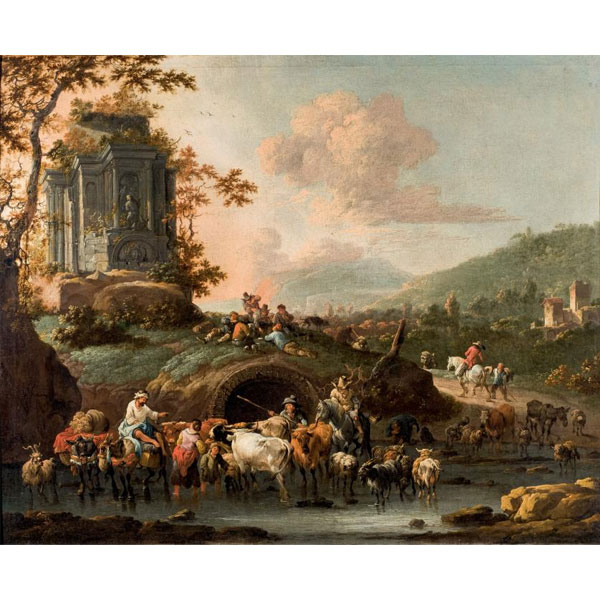 Peter Bout. "Escena bucólica". Óleo sobre lienzo.