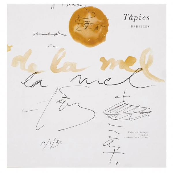 Antoni Tàpies.   "Sin título - De la mel (1991)". Tinta sobre papel. Firmado en la parte inferior derecha.