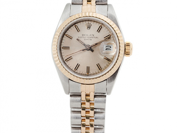 Reloj suizo, sra. ROLEX 'Oyster Perpetual Date' Ref: 69173. En caja, 25 mm, y brazalete 'Jubilé' de acero y oro.