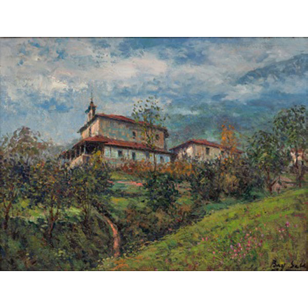 JUAN BAYÓN SALADO "BAY-SALA" (Logroño 1913 - Bilbao 1995) "Paisaje con Iglesia" Firmado: Bay-Sala Óleo / Lienzo