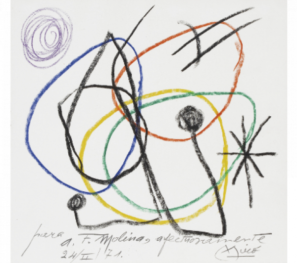 JOAN MIRÓ (Barcelona, 1893 - Palma de Mallorca, 1983) Sin título, 1971   Ceras de colores sobre papel.