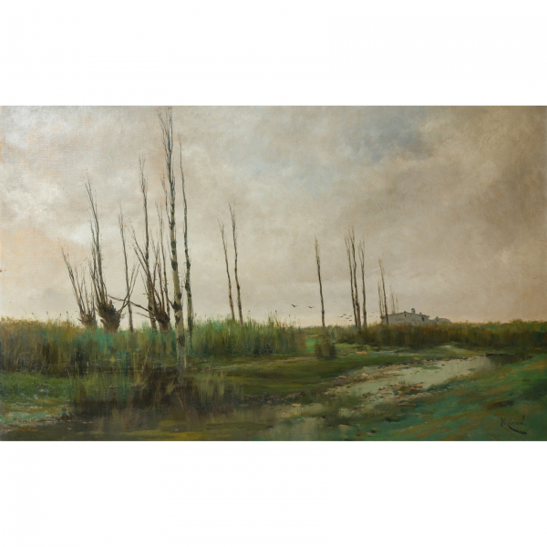 Eliseo Meifr&eacute;n i Roig (Barcelona, 1859-1940)  Vista rural.  &Oacute;leo sobre tela. Firmado.