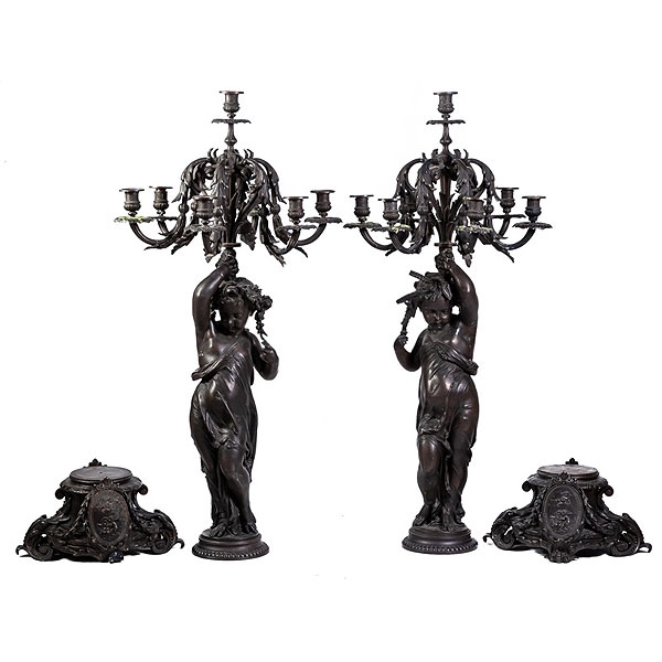 Pareja de grandes candelabros franceses de calamina