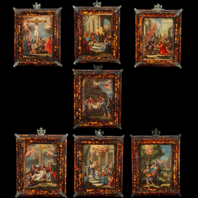 Muy Importante Conjunto de Siete Escenas de la Pasión de Cristo - Escuela Barroca Napolitana del siglo XVIII.