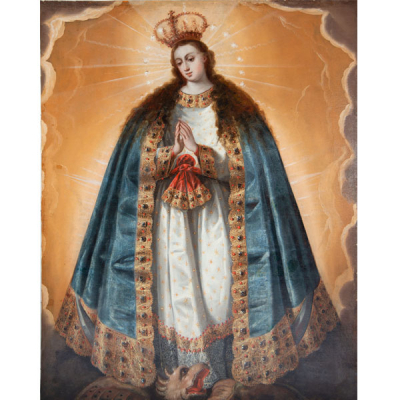 Gran Virgen Inmaculada, escuela colonial Novohispana de principios del siglo XVIII. 