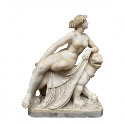 Escuela Italiana S. XIX. "Ariadna y la pantera". Importante escultura realizada en m&aacute;rmol tallado y pulido.