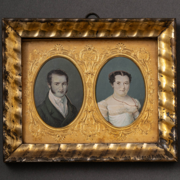 Conjunto de dos miniaturas pintadas al óleo del siglo XIX