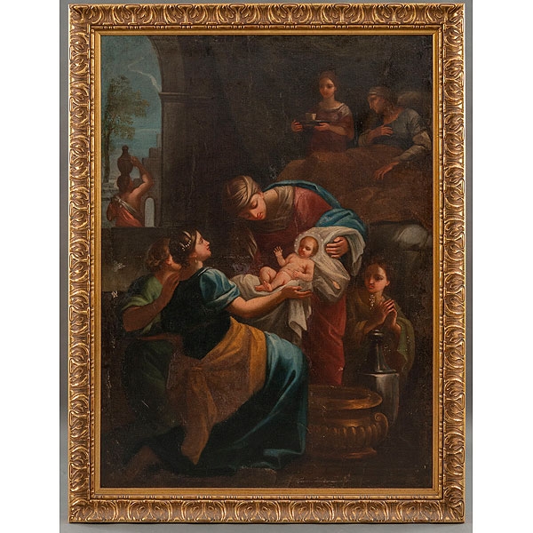 &quot;Nacimiento de la Virgen María&quot; Escuela Italiana, Siglo XVII