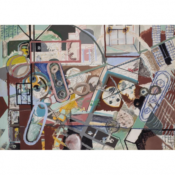 Luis Gordillo. "Sin título (1978)". Técnica mixta sobre tabla. Firmado 