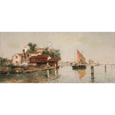 Antonio Reyna Manescau (1862 - 1937). "Venecia". &Oacute;leo sobre lienzo. Firmado 