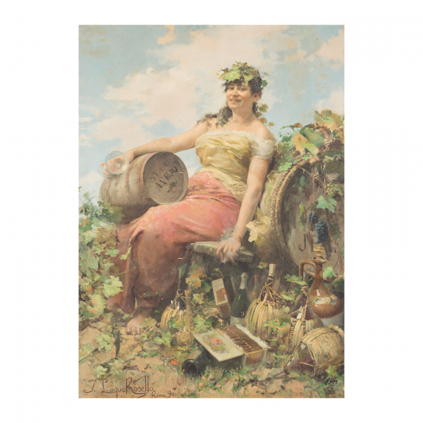 Joaquín Luque Roselló (Málaga, 1835-Buenos Aires, 1932)  Alegoría de la Vendimia.  Óleo sobre tela.  