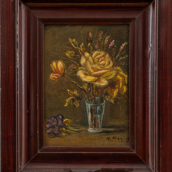 "Bodegón de vaso con flores"  NICOLÁS MÚGICA (Bergara, 1887 - San Sebastián, 1948)