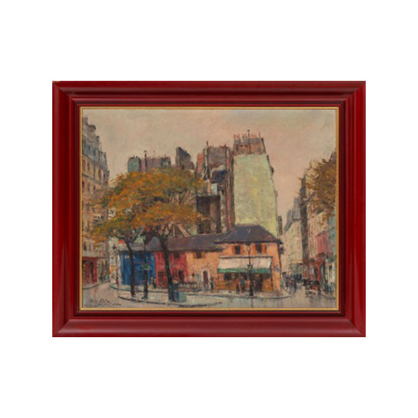 JUAN BAYÓN SALADO "BAY-SALA"  (Logroño 1913 - Bilbao 1995) "Vista de París con personajes" Firmado: Bay Sala 1950 Óleo / Lienzo 