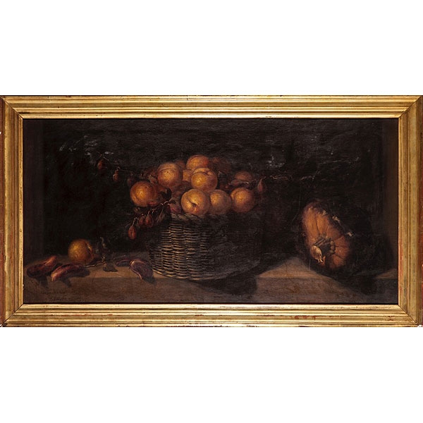 Escuela española, S.XVII "Bodegón de frutas y hortalizas"