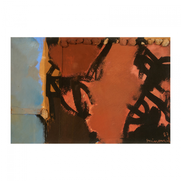 Josep Guinovart (Barcelona, 1927-2007) El límit i el blau. Técnica mixta y collage sobre tabla. Firmado y fechado en 1987.