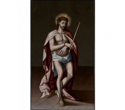 PABLO SCHEPPERS, castellanizado ESQUERT (activo en 1559-1576).  Ecce Homo. Circa 1570.   Óleo sobre tabla.
