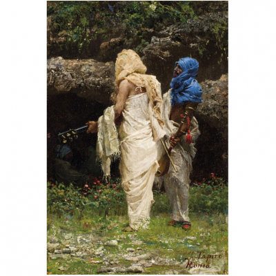 Jos&eacute; Tapir&oacute; y Bar&oacute;.  "Serenade (Los M&uacute;sicos) (c.1870)". &Oacute;leo sobre tabla. Firmado y localizado (Roma)  