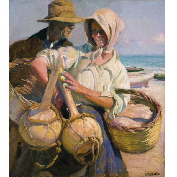 Rigoberto Soler. "Pareja de pescadores valencianos". &Oacute;leo sobre lienzo. Firmado 