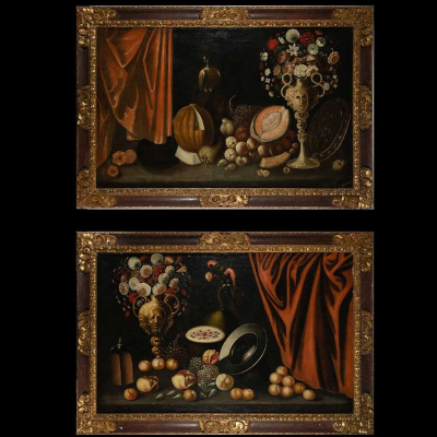 BLAS DE LEDESMA (documentado en Granada entre 1602 y 1614) , se adjunta ficha, finales siglo XVI inicios XVII- Monumental Pareja de Bodegones.
