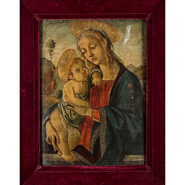 Escuela Italiana  "Virgen con Niño en un paisaje"